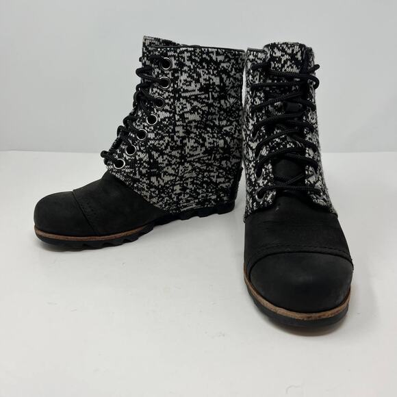 Sorel Boots Women's Size 7 Black White Hidden Wedge Ankle Booties Normcore - Picture 3 of 12